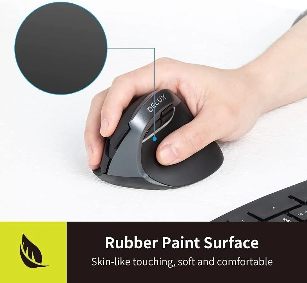 Delux Small Wireless Ergonomic Vertical Mouse - Dual Mode (Grey)