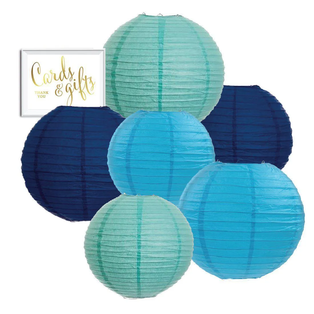 Diamond Blue, Turquoise, Navy Blue Hanging Paper Lanterns Decorative Kit
