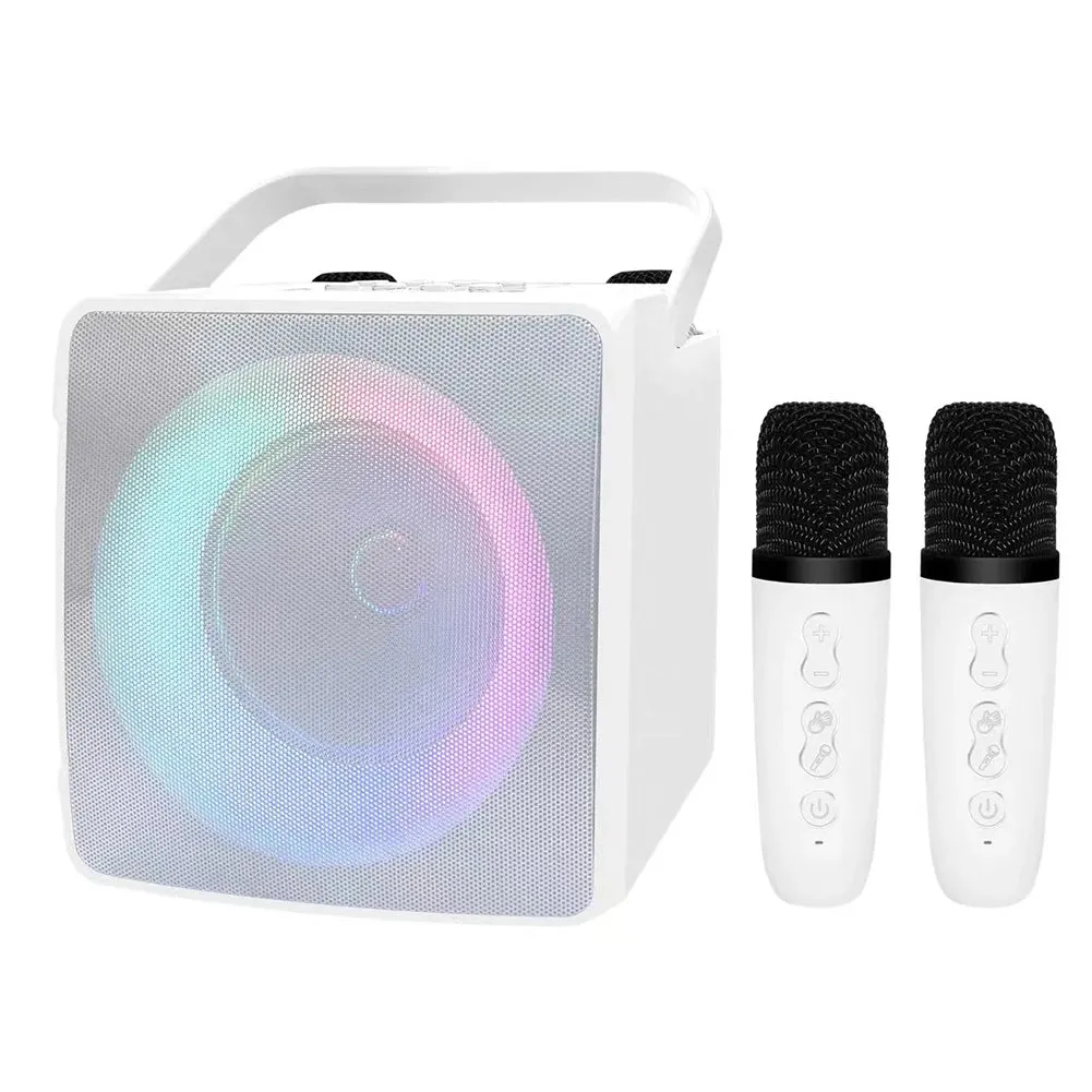 Dual Microphone Karaoke Machine Outdoor Portable Karaoke Bluetooth Speaker Box 10W HIFI Player with RGB LED Light for Home Party