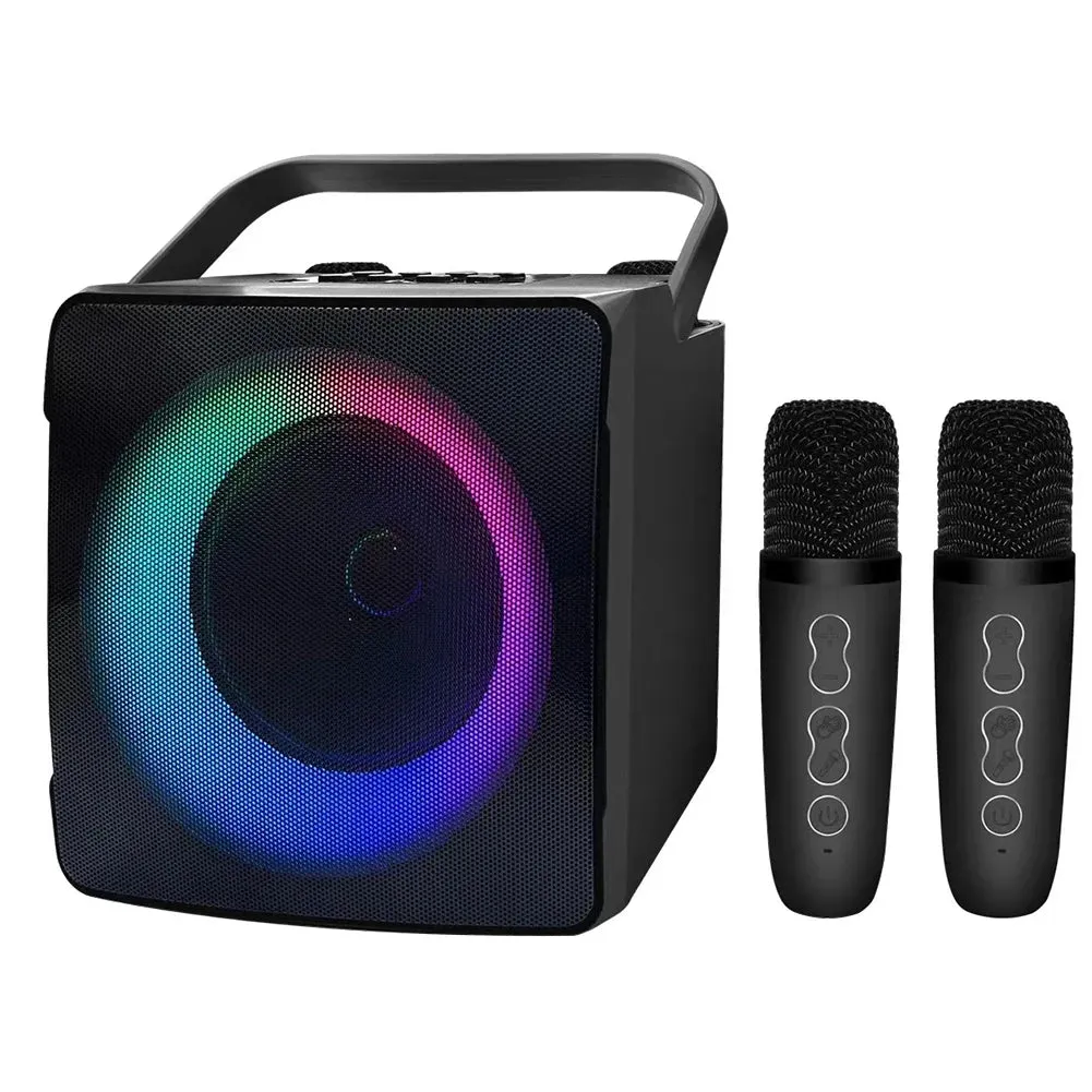 Dual Microphone Karaoke Machine Outdoor Portable Karaoke Bluetooth Speaker Box 10W HIFI Player with RGB LED Light for Home Party