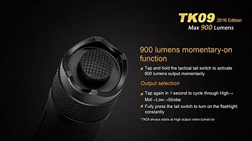 EdisonBright 2016 version Fenix TK09 900 Lumen Cree LED tactical flashlight with Fenix ARB-18-3500 battery, smary Battery charger and Two CR123A Lithium Batteries bundle