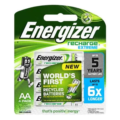 Energizer Recharge Extreme Batteries : AA - 4 Pack - 2300 mAh