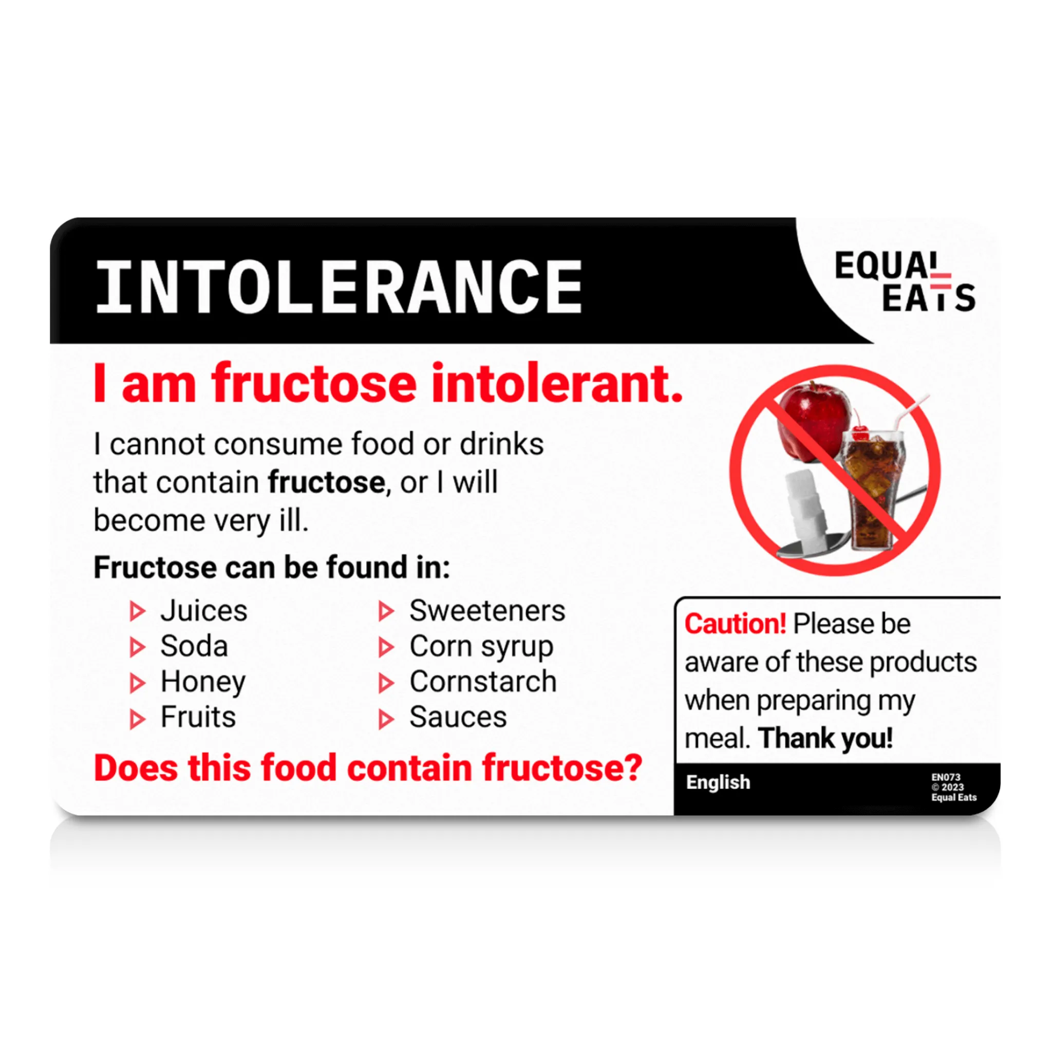 English Fructose Intolerance Card