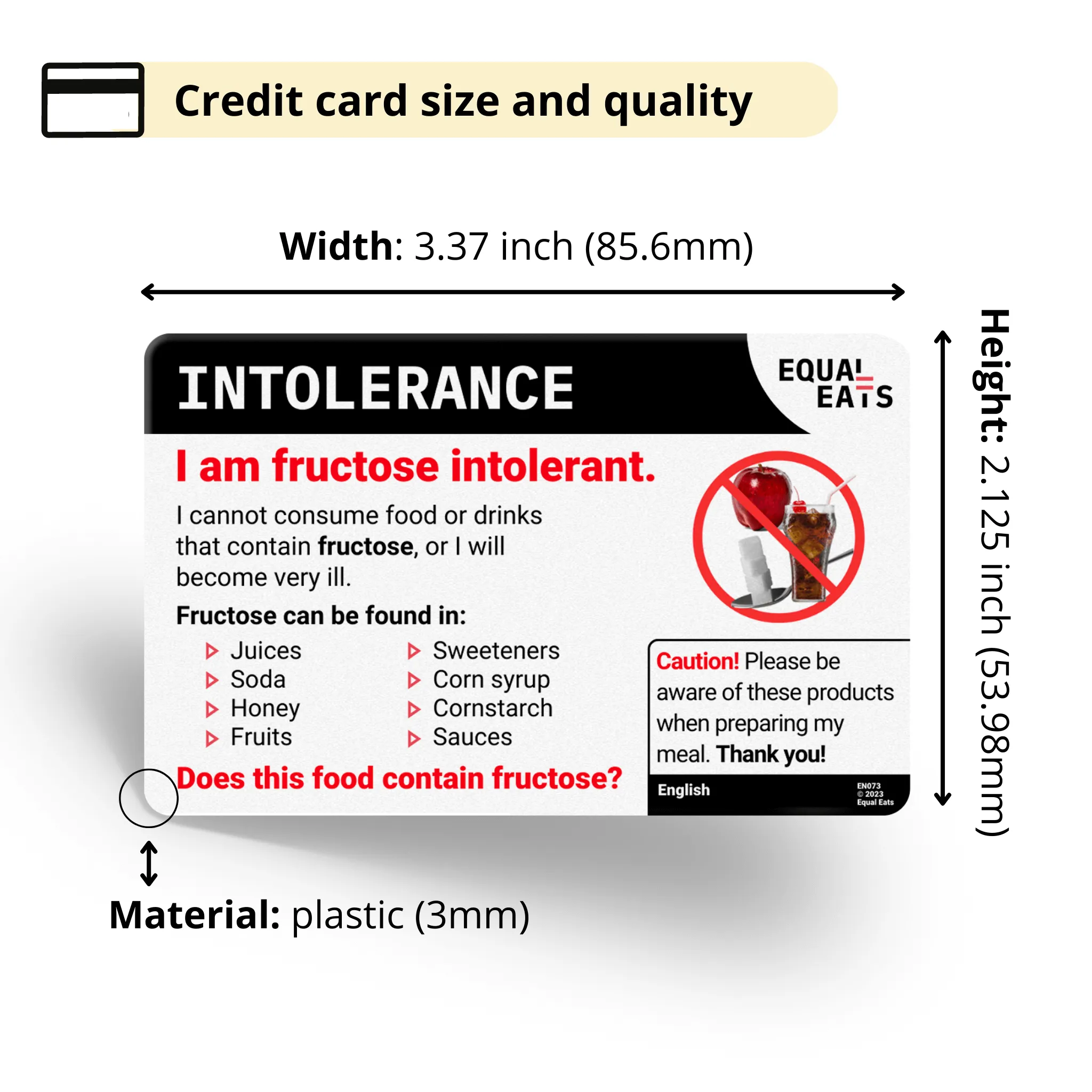 English Fructose Intolerance Card