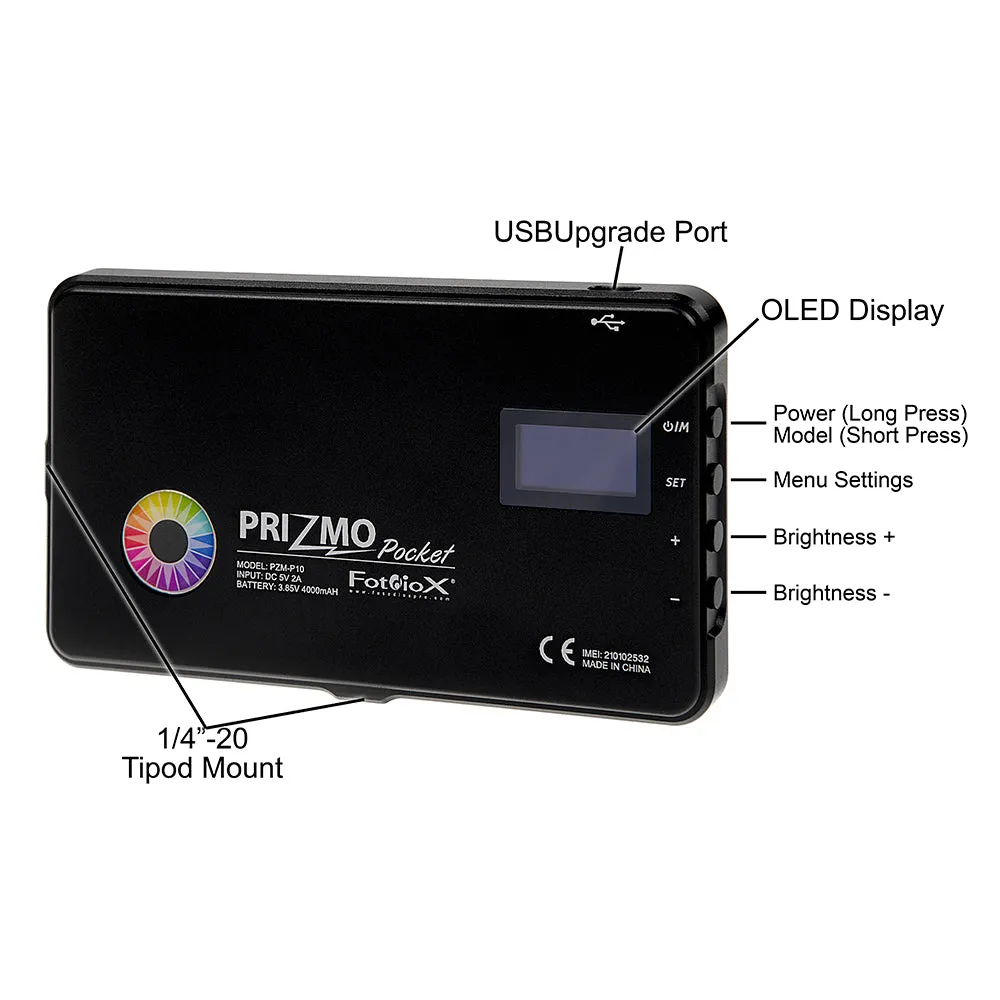 Fotodiox Pro Prizmo Pocket RGBW T LED Light - Multi Color, Dimmable, Professional Photo/Video LED Pocket Sized Light with Special Effects Settings