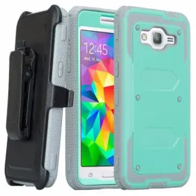 Galaxy On5 Case, 3-in-1 Shockproof Armor [Built in Screen Protector] Heavy Duty Holster Shell Combo Case for Samsung Galaxy On5 - Teal/Grey