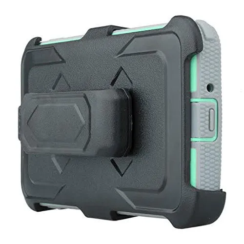 Galaxy On5 Case, 3-in-1 Shockproof Armor [Built in Screen Protector] Heavy Duty Holster Shell Combo Case for Samsung Galaxy On5 - Teal/Grey