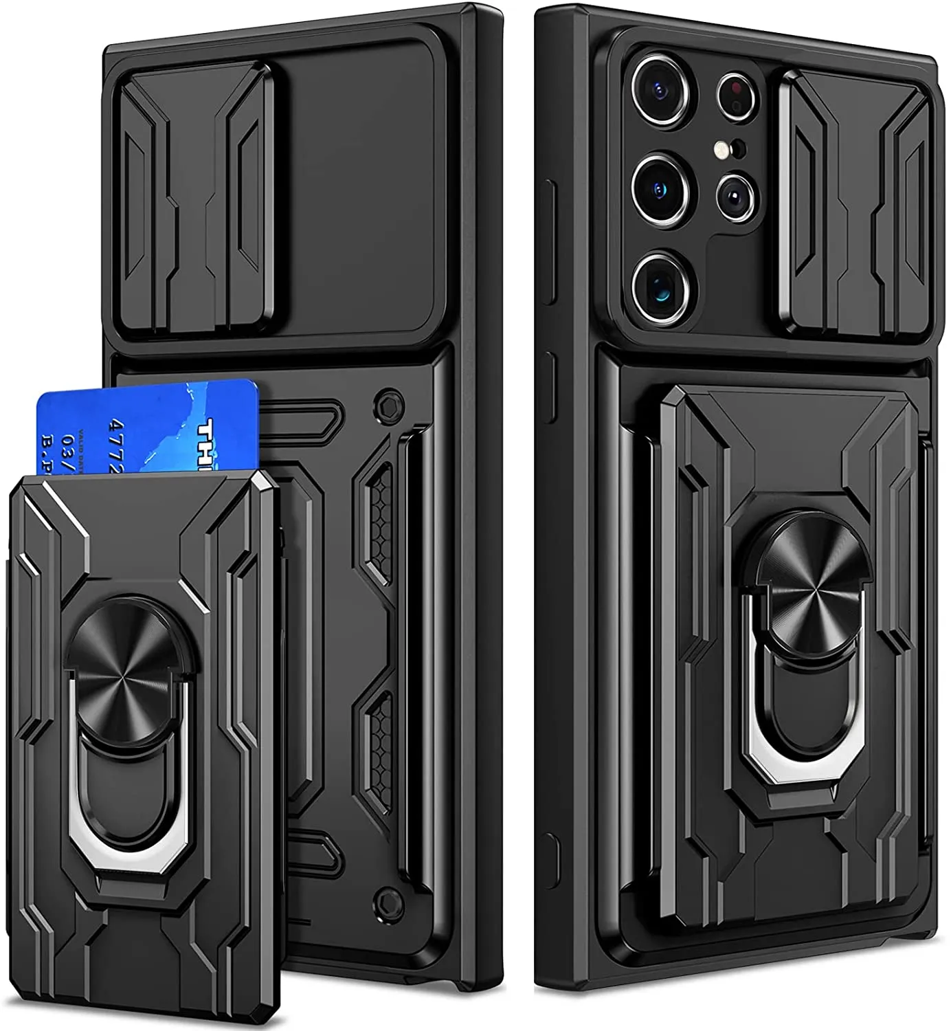 Galaxy S22 Ultra Magnetic Ring Kickstand Slide Camera Wallet Case