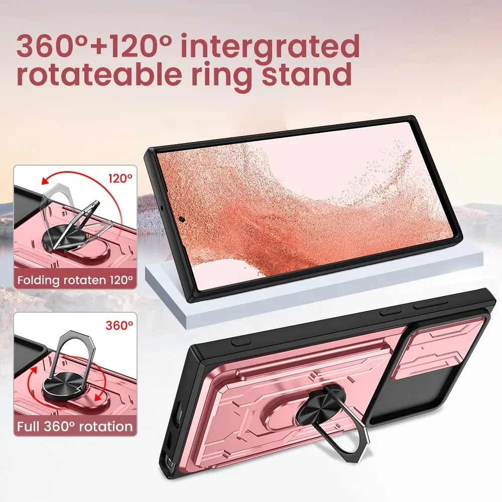 Galaxy S22 Ultra Magnetic Ring Kickstand Slide Camera Wallet Case