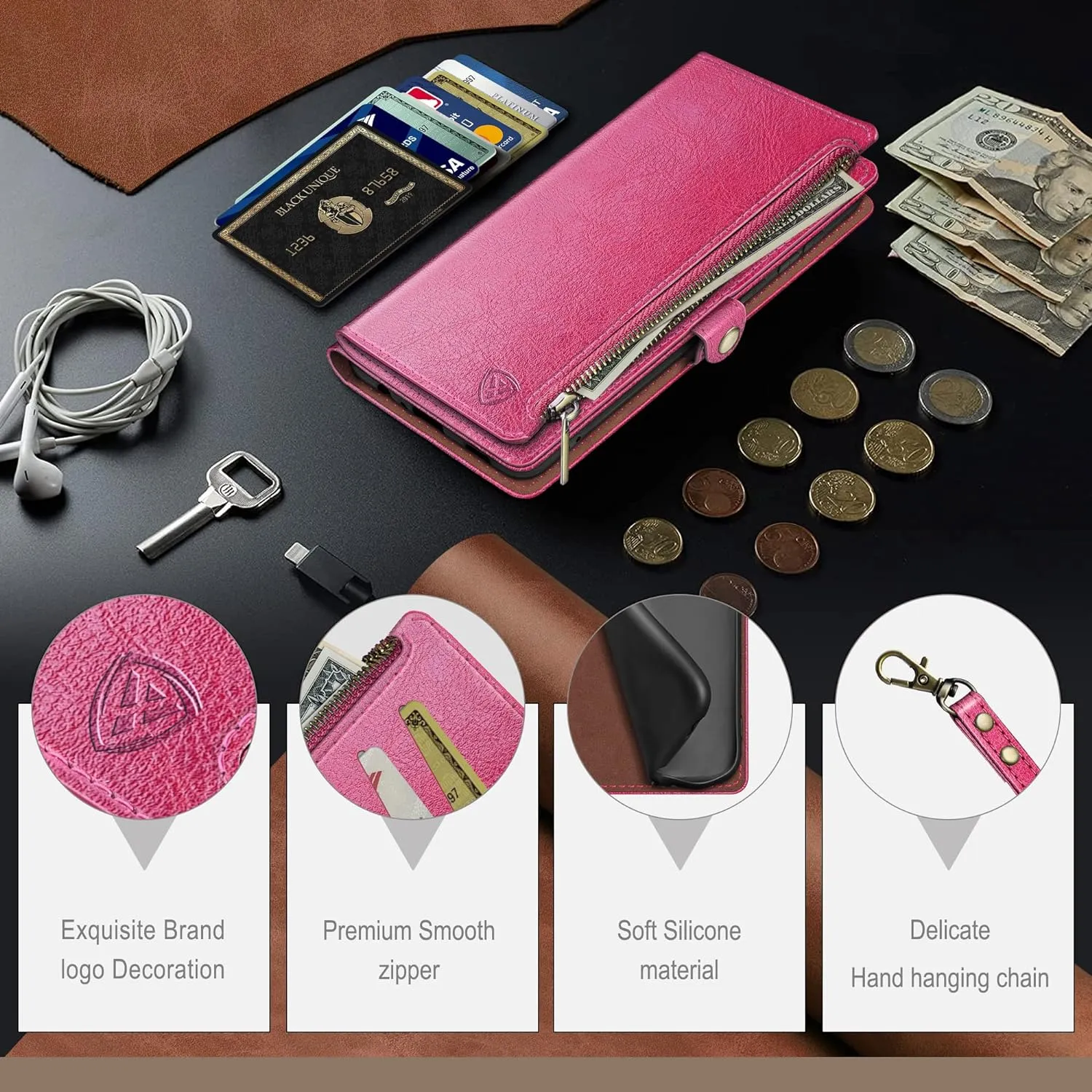 Google Pixel 8 Wallet case Holder Shockproof Cover  Zipper Credit Card