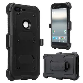 Google Pixel Case, Coverlab Triple Protection 3-in-1 Shockproof Armor Holster Shell Combo Case w/ Built in Screen Protector for Google Pixel - Black