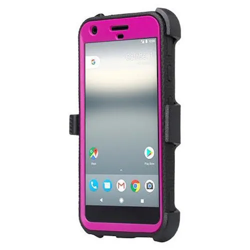 Google Pixel XL Case, Triple Protection 3-in-1 Shockproof Armor Holster Shell Combo Case w/ Built in Screen Protector for Google Pixel XL - Purple