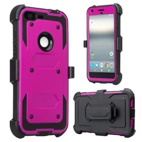 Google Pixel XL Case, Triple Protection 3-in-1 Shockproof Armor Holster Shell Combo Case w/ Built in Screen Protector for Google Pixel XL - Purple