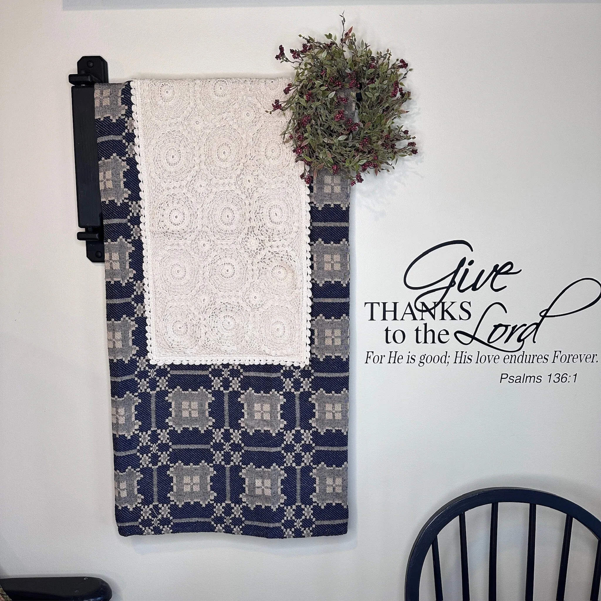 Handmade Black Wood Blanket Crane 24"