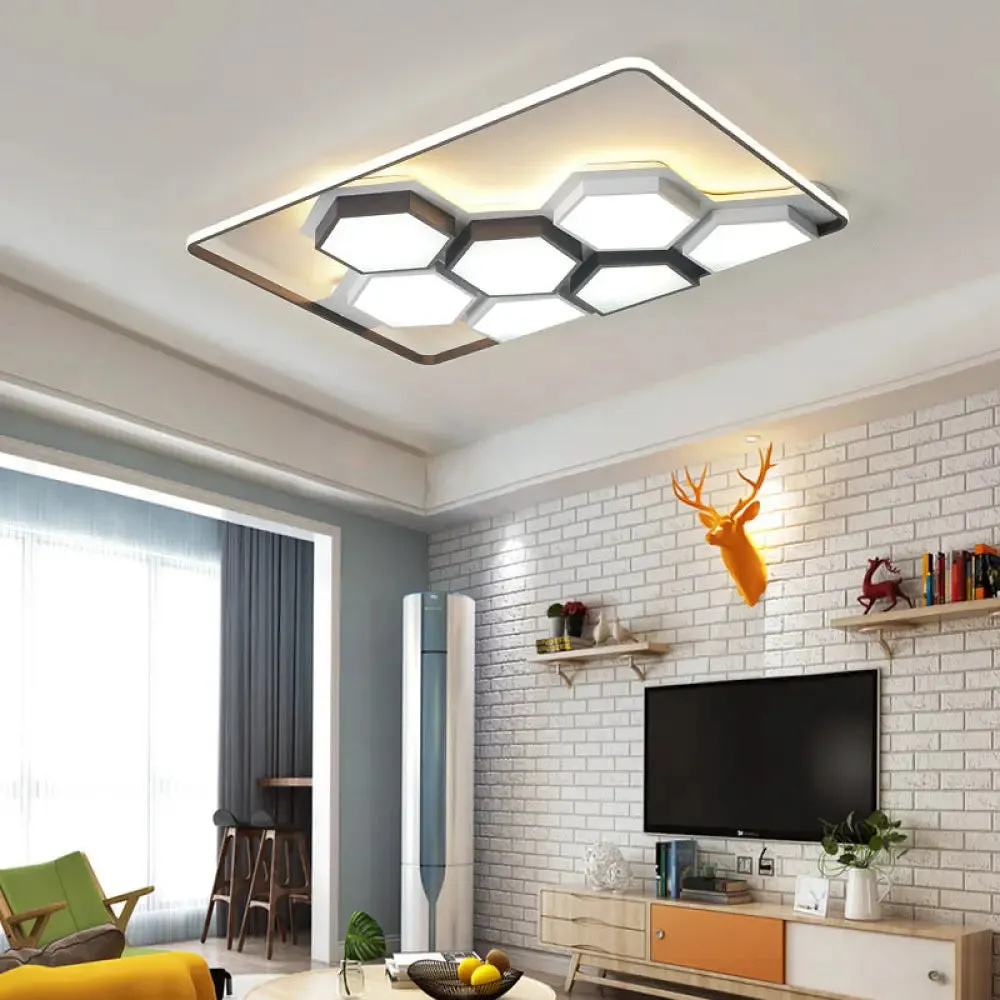 Honeycomb Metal Flush Ceiling Light: Modern Black & White LED Fixture (19.5"/35.5") for Living Room