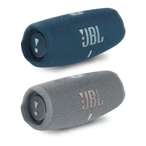 JBL Charge 5 Portable Waterproof Bluetooth Speaker with Powerbank - Pair (Blue/Gray)