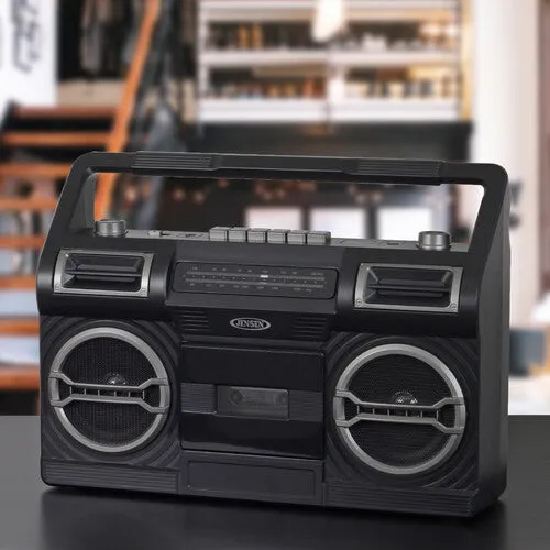 Jensen MCR-500 Portable Boombox Cassette Player/Recorder AM/FM Radio (Black)