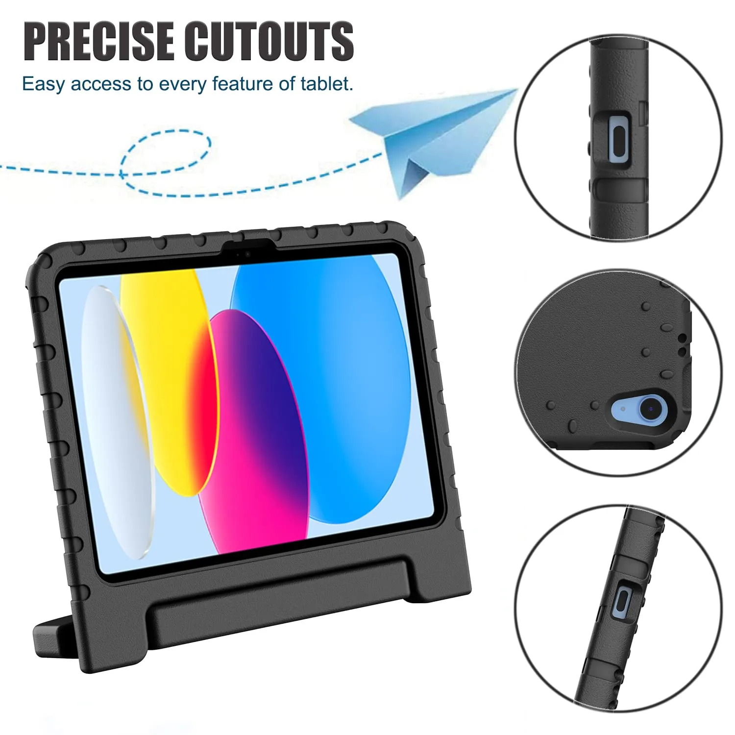 Kids Case for iPad 10 (10.9-Inch, 2022 Model, 10th Generation)| Shockproof Full-Body Handle Stand Tablet Protective Cover |Black