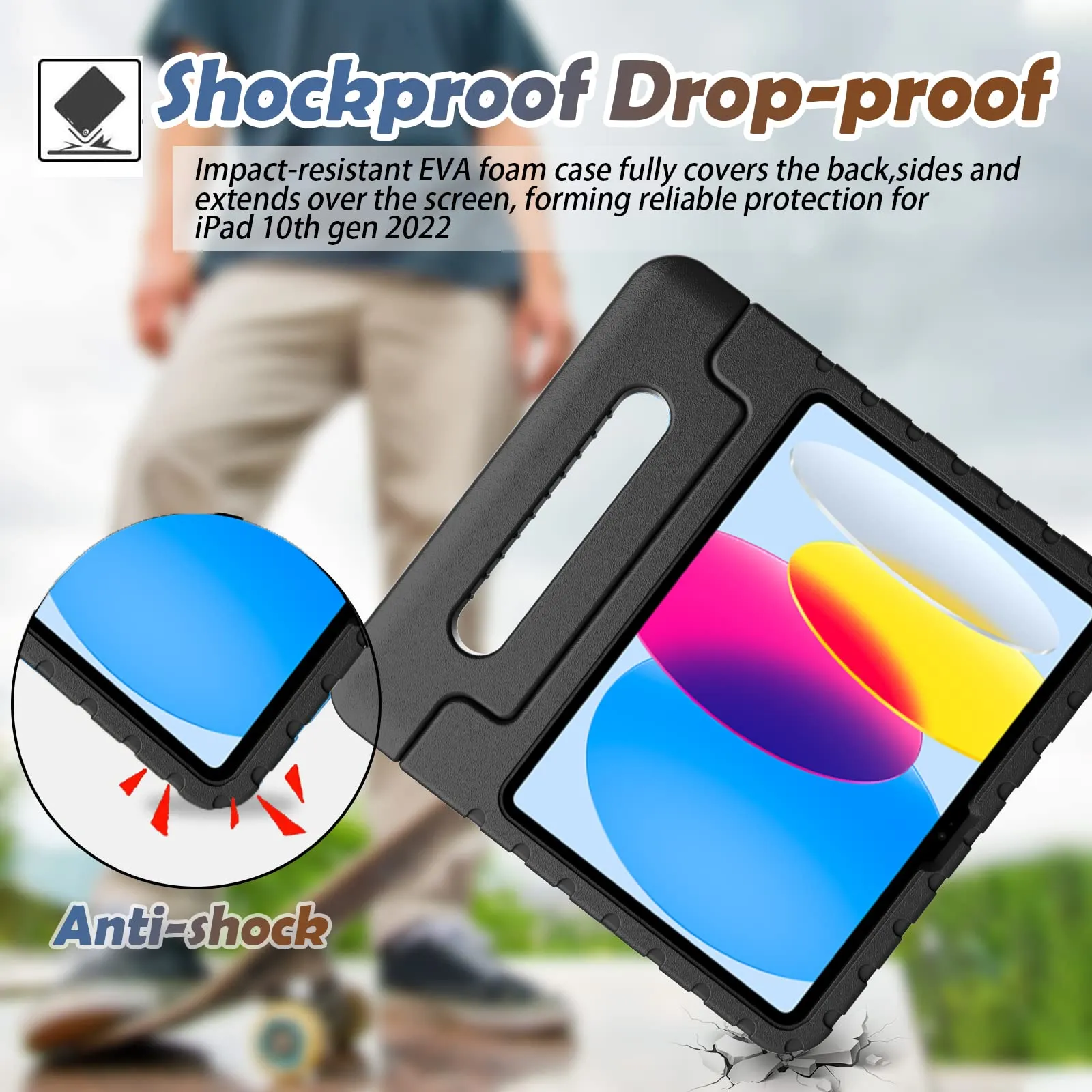 Kids Case for iPad 10 (10.9-Inch, 2022 Model, 10th Generation)| Shockproof Full-Body Handle Stand Tablet Protective Cover |Black