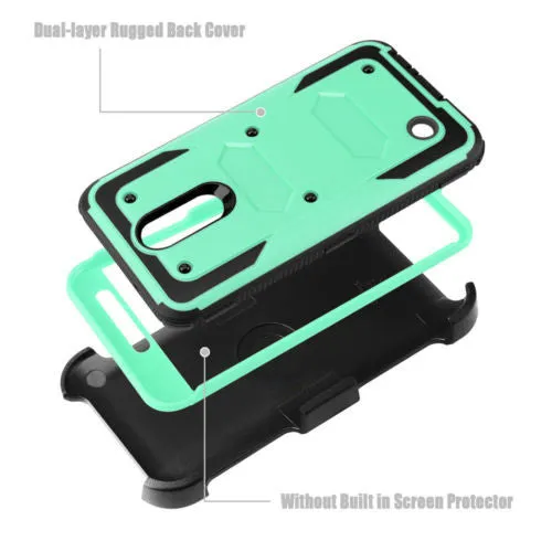 LG Aristo Case, K4 2017, K8 2017, Risio 2, Phoenix 3, Fortune, Triple Protection 3-1 w/ Built in Screen Protector Heavy Duty Holster Shell Combo Case - Teal