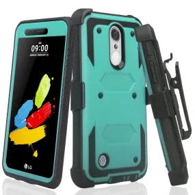 LG Aristo Case, K4 2017, K8 2017, Risio 2, Phoenix 3, Fortune, Triple Protection 3-1 w/ Built in Screen Protector Heavy Duty Holster Shell Combo Case - Teal