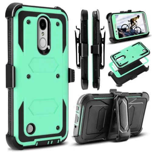 LG Aristo Case, K4 2017, K8 2017, Risio 2, Phoenix 3, Fortune, Triple Protection 3-1 w/ Built in Screen Protector Heavy Duty Holster Shell Combo Case - Teal