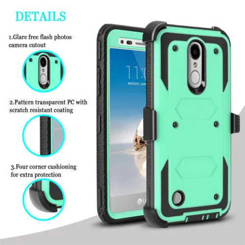 LG Aristo Case, K4 2017, K8 2017, Risio 2, Phoenix 3, Fortune, Triple Protection 3-1 w/ Built in Screen Protector Heavy Duty Holster Shell Combo Case - Teal