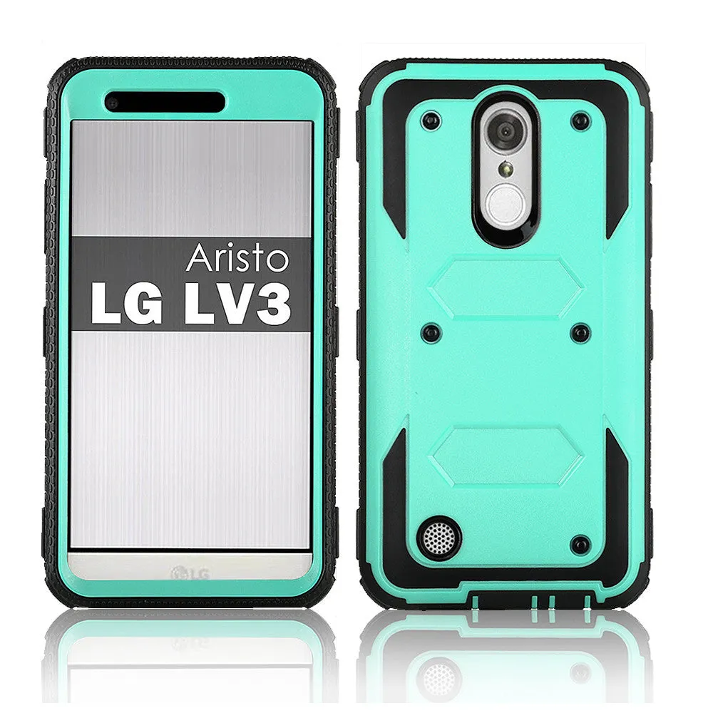 LG Aristo Case, K4 2017, K8 2017, Risio 2, Phoenix 3, Fortune, Triple Protection 3-1 w/ Built in Screen Protector Heavy Duty Holster Shell Combo Case - Teal