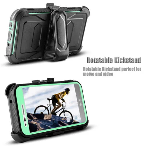 LG Aristo Case, K4 2017, K8 2017, Risio 2, Phoenix 3, Fortune, Triple Protection 3-1 w/ Built in Screen Protector Heavy Duty Holster Shell Combo Case - Teal
