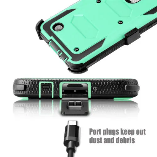 LG Aristo Case, K4 2017, K8 2017, Risio 2, Phoenix 3, Fortune, Triple Protection 3-1 w/ Built in Screen Protector Heavy Duty Holster Shell Combo Case - Teal
