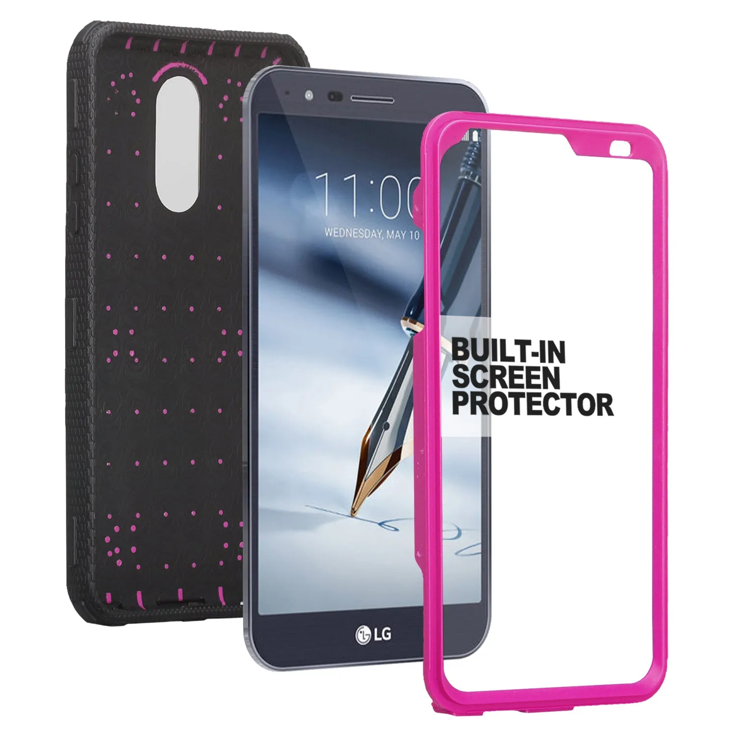 LG Escape Plus Case, Arena 2, K30 2019, Triple Protection 3-1 w/ Built in Screen Protector Heavy Duty Holster Shell Combo Case - Purple