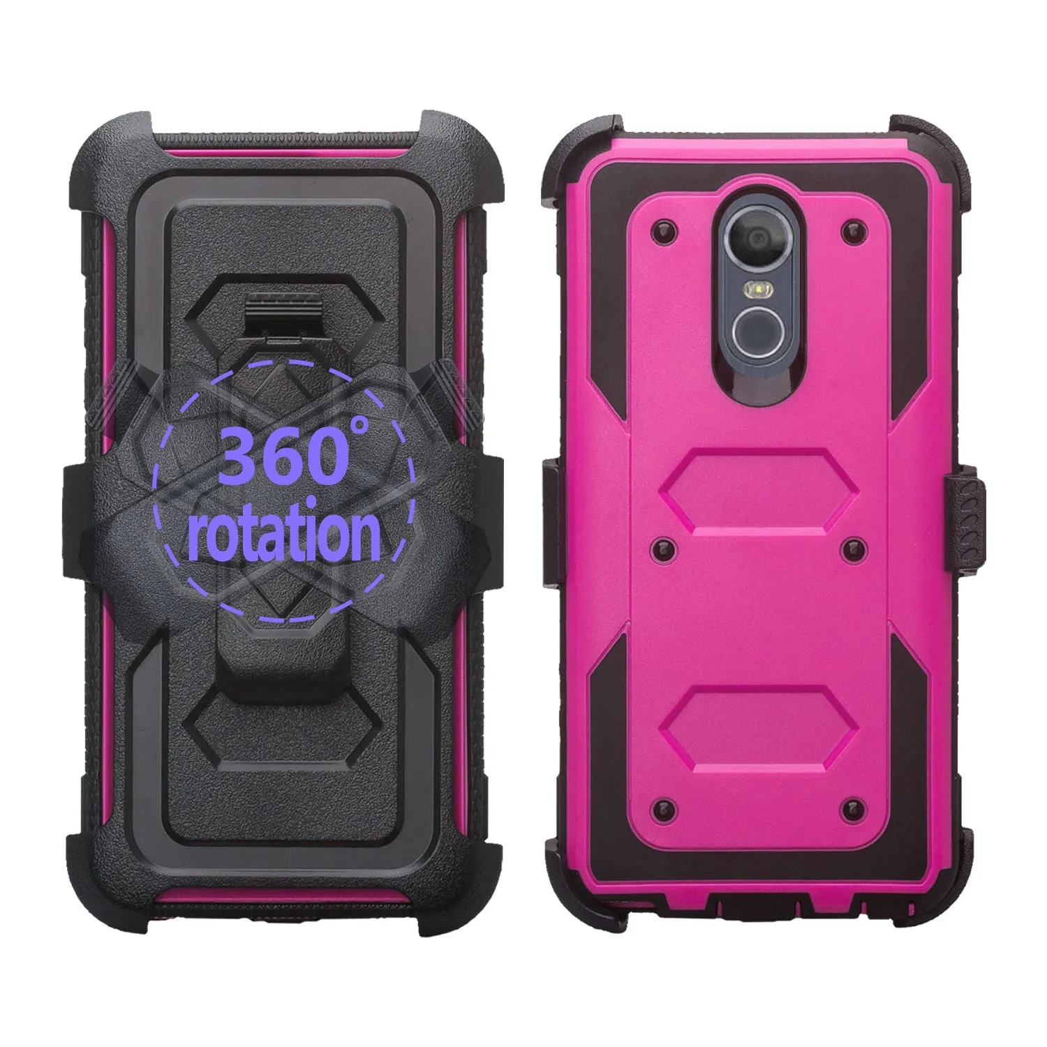 LG Escape Plus Case, Arena 2, K30 2019, Triple Protection 3-1 w/ Built in Screen Protector Heavy Duty Holster Shell Combo Case - Purple
