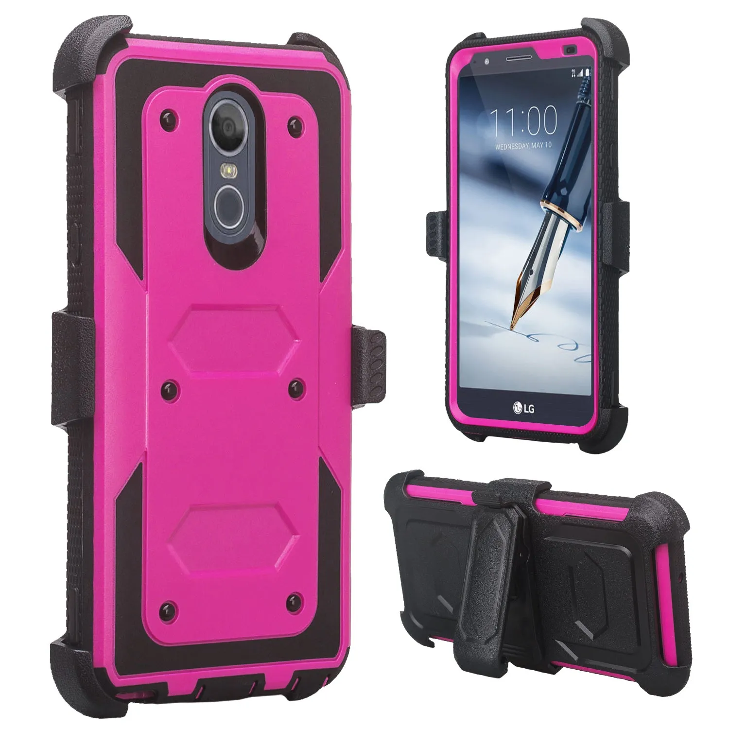 LG Escape Plus Case, Arena 2, K30 2019, Triple Protection 3-1 w/ Built in Screen Protector Heavy Duty Holster Shell Combo Case - Purple