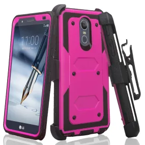 LG Escape Plus Case, Arena 2, K30 2019, Triple Protection 3-1 w/ Built in Screen Protector Heavy Duty Holster Shell Combo Case - Purple
