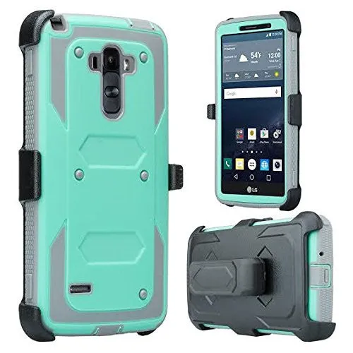 LG K7 | Tribute 5 | Treasure Case, Triple Protection 3-1 w/ Built in Screen Protector Heavy Duty Holster Shell Combo Case - Teal