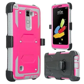 LG Stylo 2 Case, LG Stylo 2 V Case, Triple Protection 3-1 w/ Built in Screen Protector Heavy Duty Holster Shell Combo Case - Hot Pink