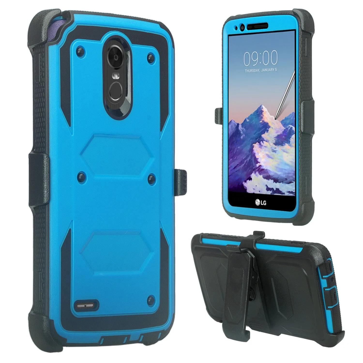 LG Stylo 3 Case, LG Stylo 3 Plus Case, Triple Protection 3-1 w/ Built in Screen Protector Heavy Duty Holster Shell Combo Case for LG Stylo 3 - Blue