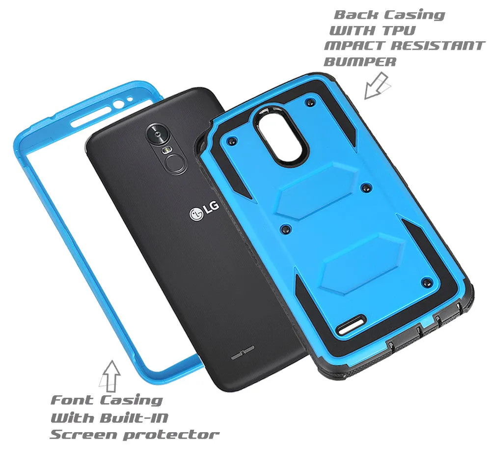 LG Stylo 3 Case, LG Stylo 3 Plus Case, Triple Protection 3-1 w/ Built in Screen Protector Heavy Duty Holster Shell Combo Case for LG Stylo 3 - Blue