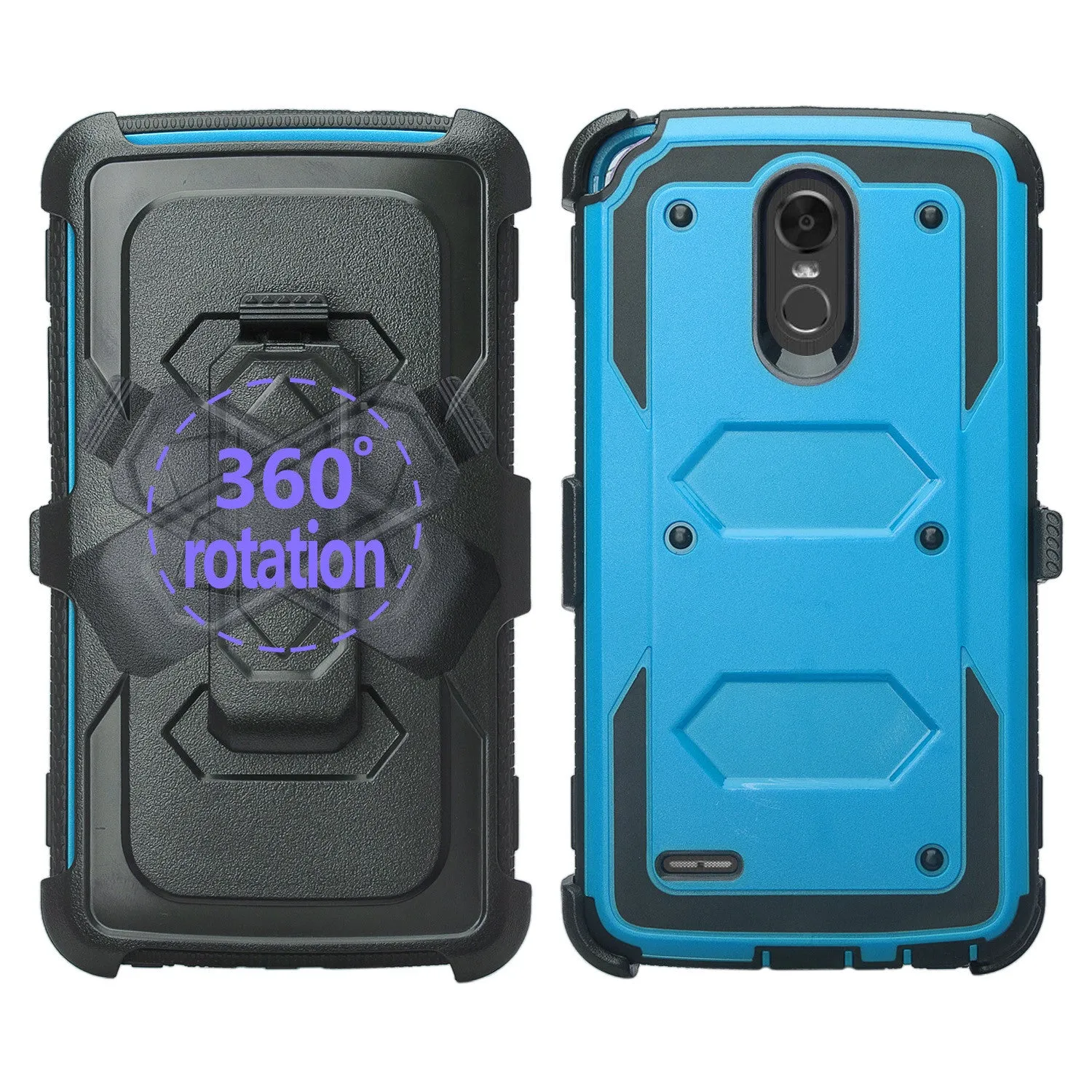 LG Stylo 3 Case, LG Stylo 3 Plus Case, Triple Protection 3-1 w/ Built in Screen Protector Heavy Duty Holster Shell Combo Case for LG Stylo 3 - Blue
