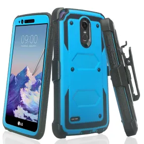 LG Stylo 3 Case, LG Stylo 3 Plus Case, Triple Protection 3-1 w/ Built in Screen Protector Heavy Duty Holster Shell Combo Case for LG Stylo 3 - Blue
