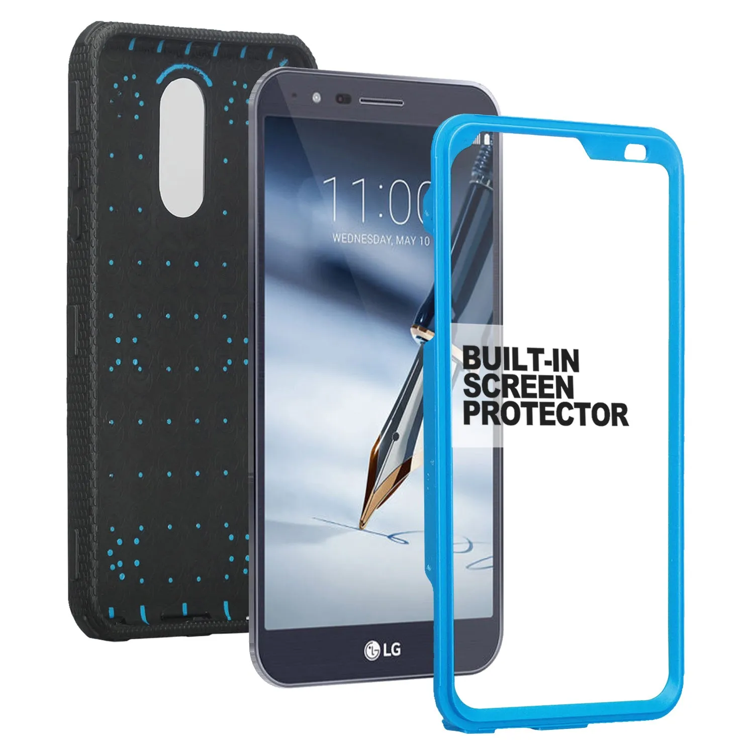 LG Stylo 4 Case, Stylo 4 Plus, Q Stylus Triple Protection 3-1 w/ Built in Screen Protector Heavy Duty Holster Shell Combo Case - Blue