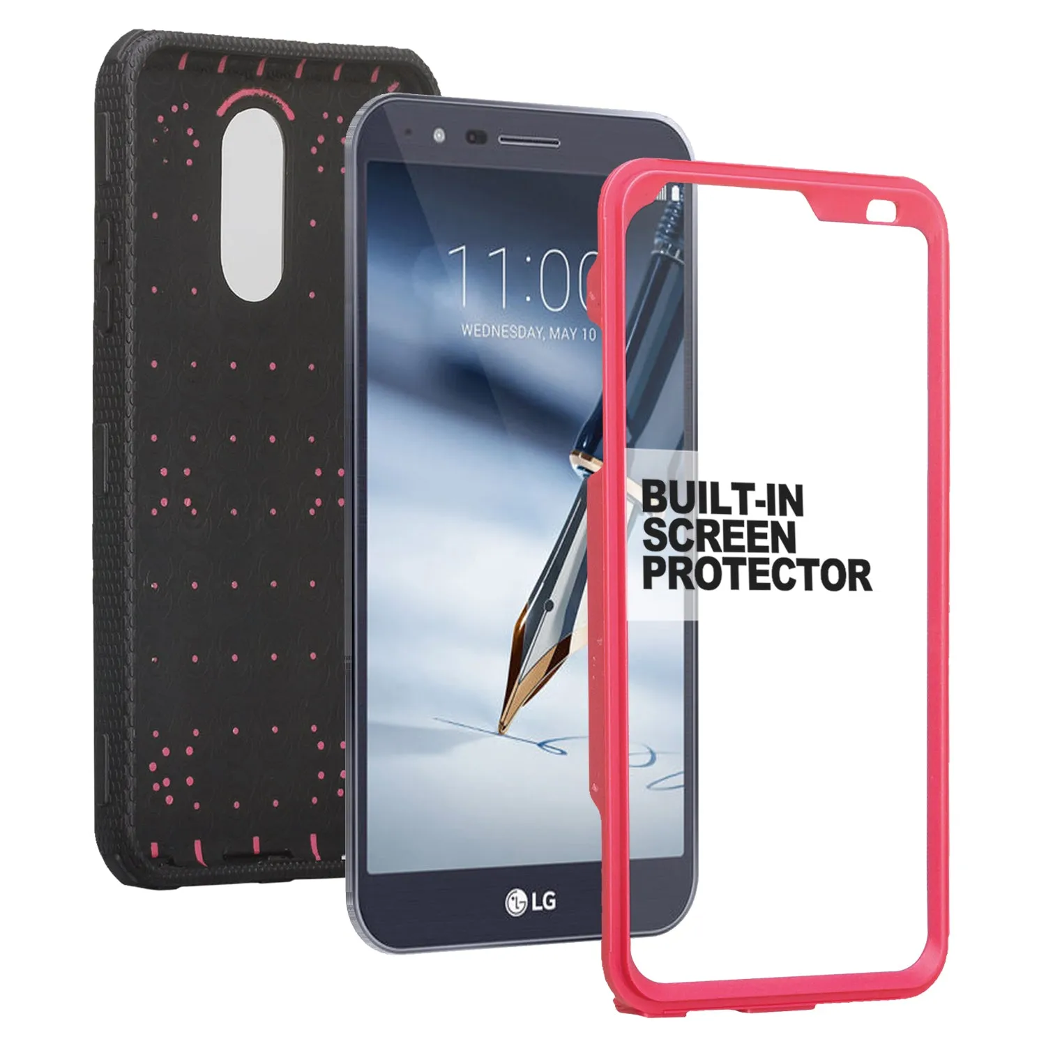 LG Stylo 4 Case, Stylo 4 Plus, Q Stylus Triple Protection 3-1 w/ Built in Screen Protector Heavy Duty Holster Shell Combo Case - Hot Pink