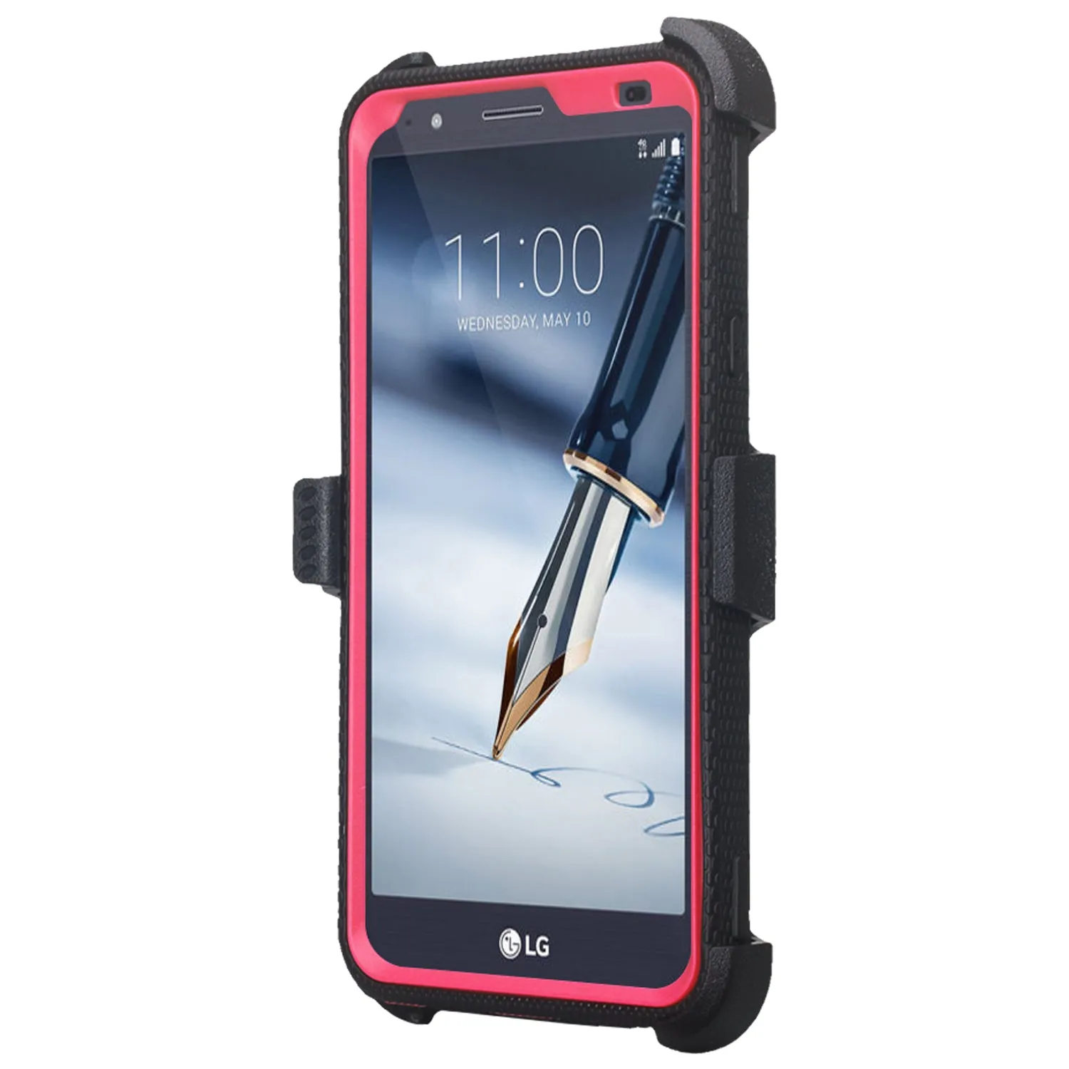 LG Stylo 4 Case, Stylo 4 Plus, Q Stylus Triple Protection 3-1 w/ Built in Screen Protector Heavy Duty Holster Shell Combo Case - Hot Pink