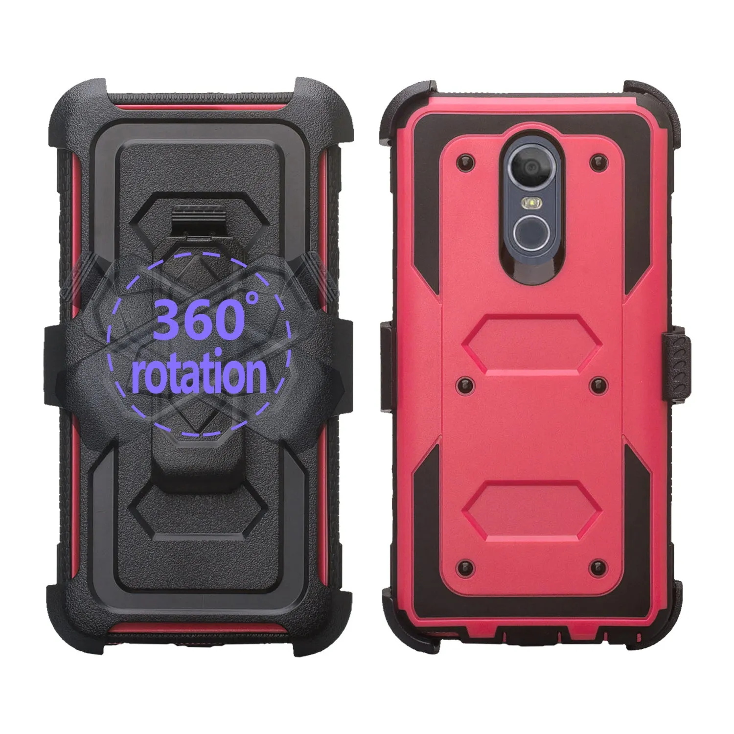 LG Stylo 4 Case, Stylo 4 Plus, Q Stylus Triple Protection 3-1 w/ Built in Screen Protector Heavy Duty Holster Shell Combo Case - Hot Pink