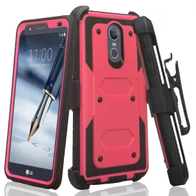 LG Stylo 4 Case, Stylo 4 Plus, Q Stylus Triple Protection 3-1 w/ Built in Screen Protector Heavy Duty Holster Shell Combo Case - Hot Pink