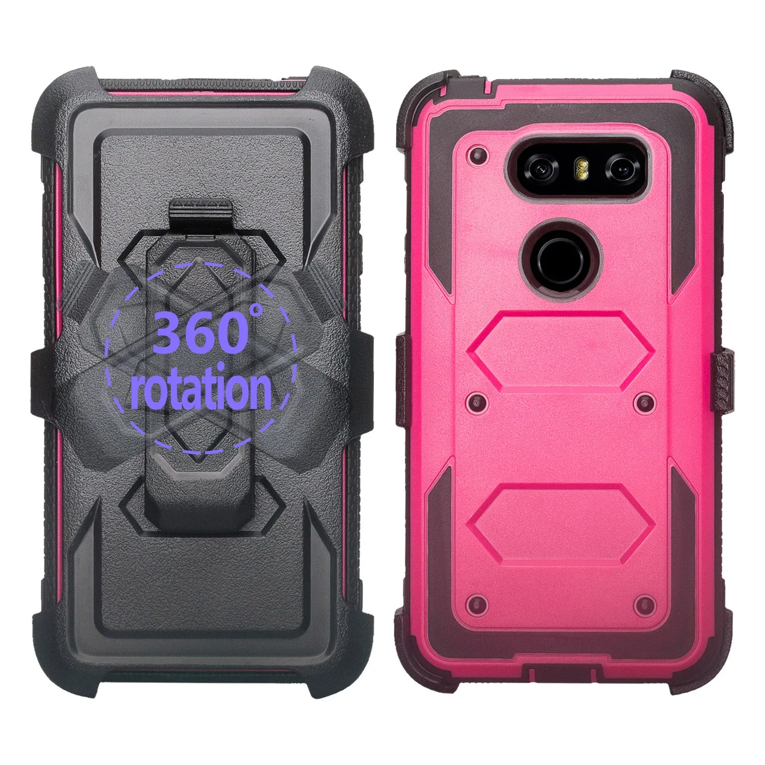LG V30 Case, V30 Plus, Triple Protection [ Built in Screen Protector ] Heavy Duty Holster Shell Combo Clip Cover - Hot Pink