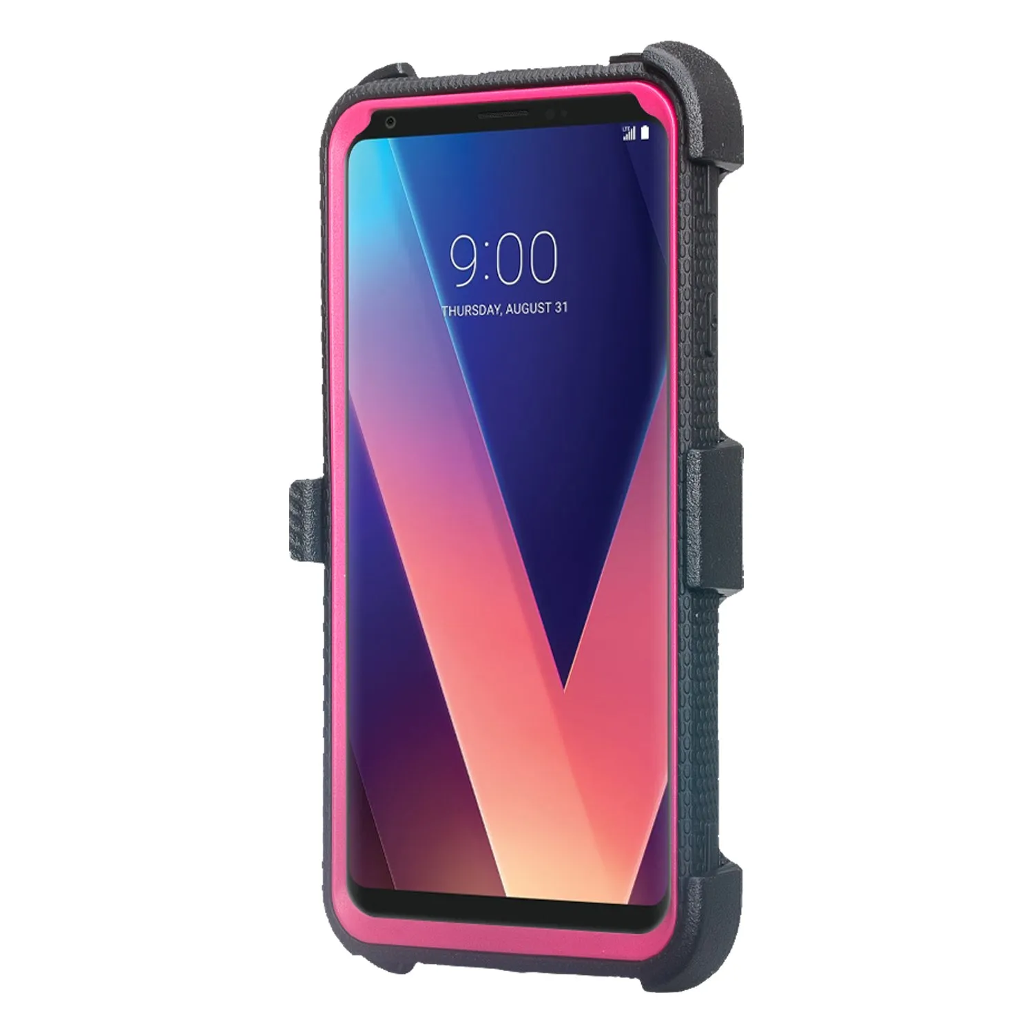 LG V30 Case, V30 Plus, Triple Protection [ Built in Screen Protector ] Heavy Duty Holster Shell Combo Clip Cover - Hot Pink