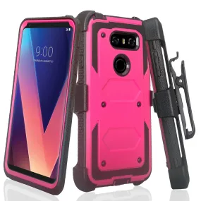 LG V30 Case, V30 Plus, Triple Protection [ Built in Screen Protector ] Heavy Duty Holster Shell Combo Clip Cover - Hot Pink