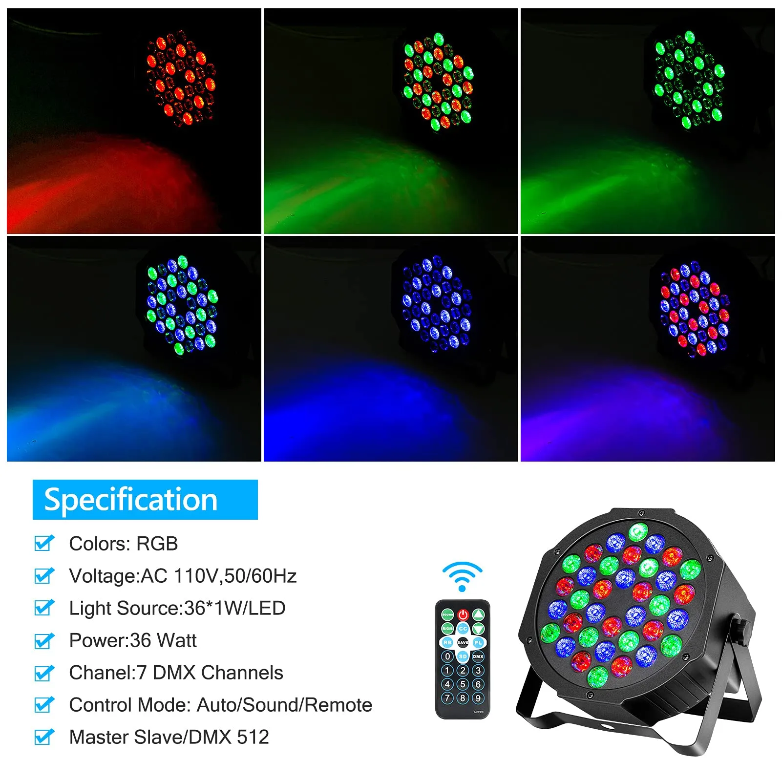 LITAKE Party Lights 36 LED RGB Stage Lights 4 Packs