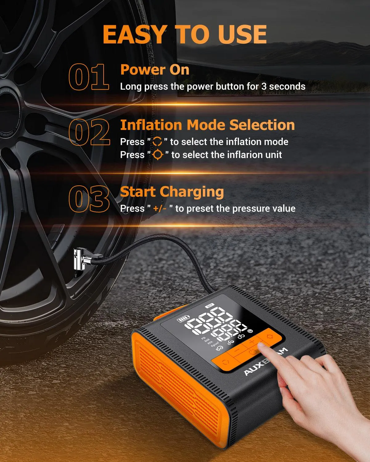 🆕Model-H4 19mm Cylinder Portable Car Tire Inflator Air Compressor Pump for Pickup Truck Car Motorcycle Bike Ball